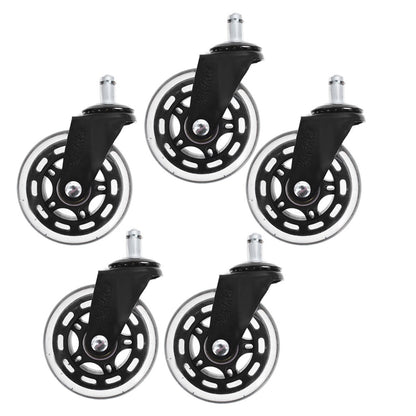 ALL-CARB 3 Bright Black Office Chair Casters Wheels Set of 5Pcs, Replacement for Desk Floor Mat, Universal Fit