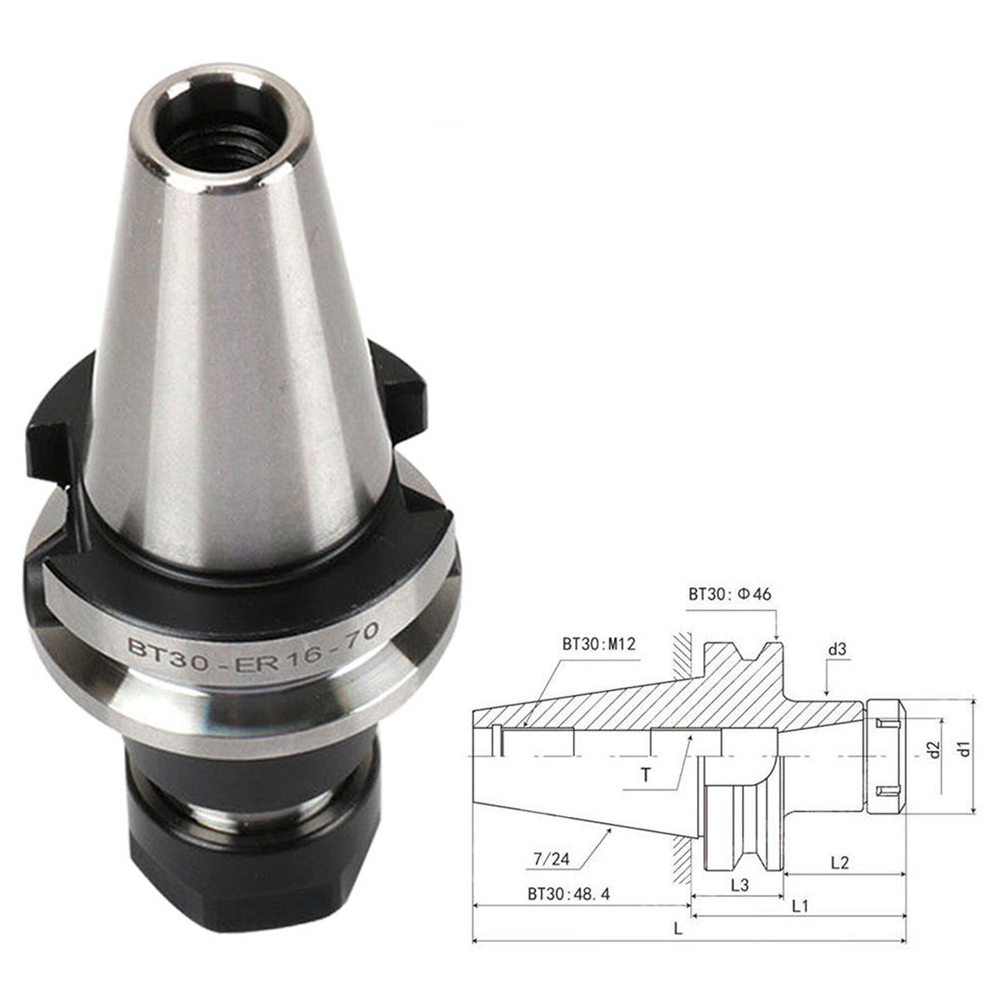 ALL-CARB 4Pcs BT30-ER16-70L ER Collet Chuck Metric 12 Fit for CNC Tool Holder of CNC Machining Center