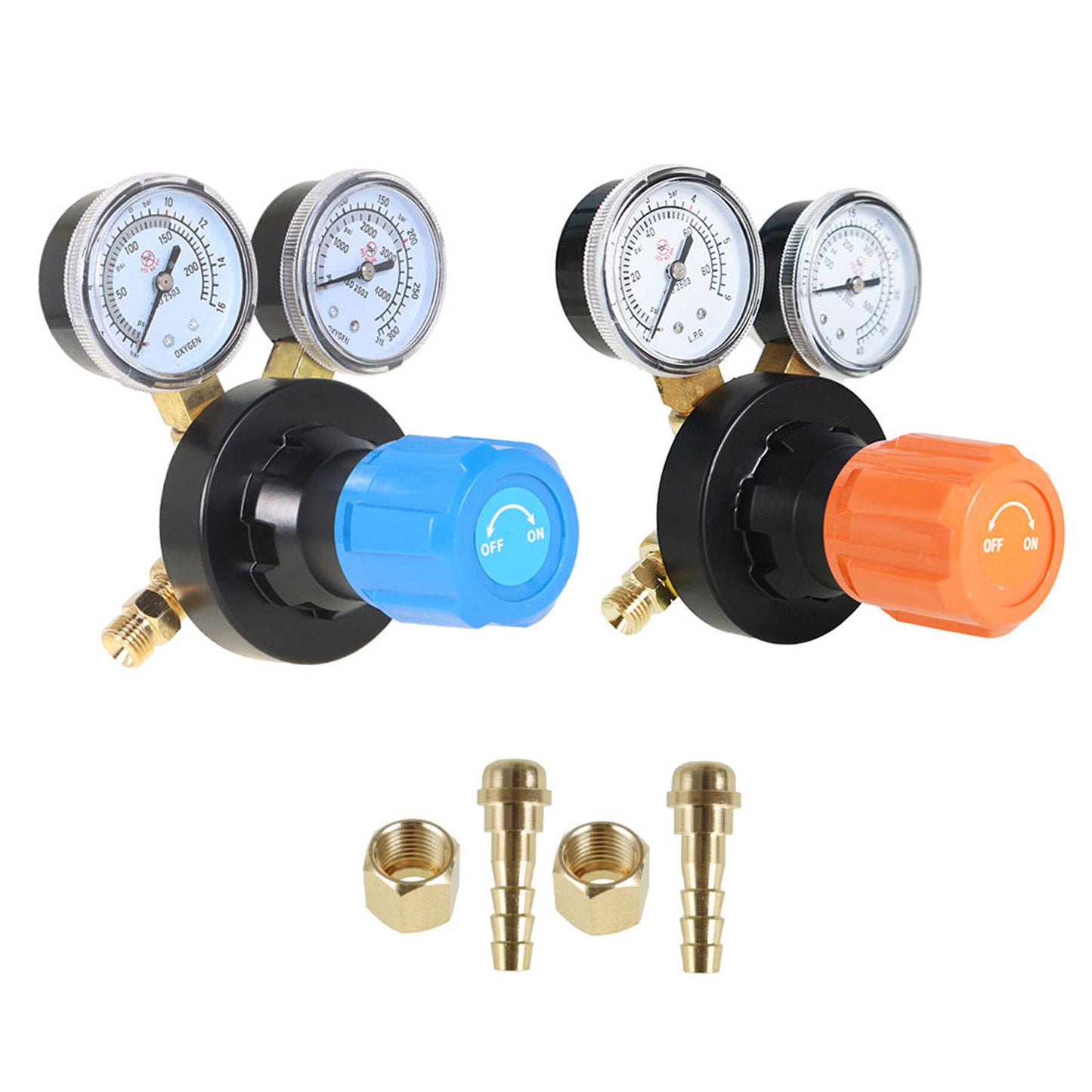 ALL-CARB 2 Piece Set Oxygen and Propane Propylene Regulators Welding Gas Gauge Medium/Heavy Duty (CGA 540 CGA 510)