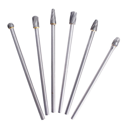 ALL-CARB 6Pcs 6MM(1/4 Inch) Shank 10MM Head 150MM Length Carbide Alloy Rotary Burr Set Fit Rotary Tool for Woodworking, Drilling, Metal Craving, Engraving, Polishing