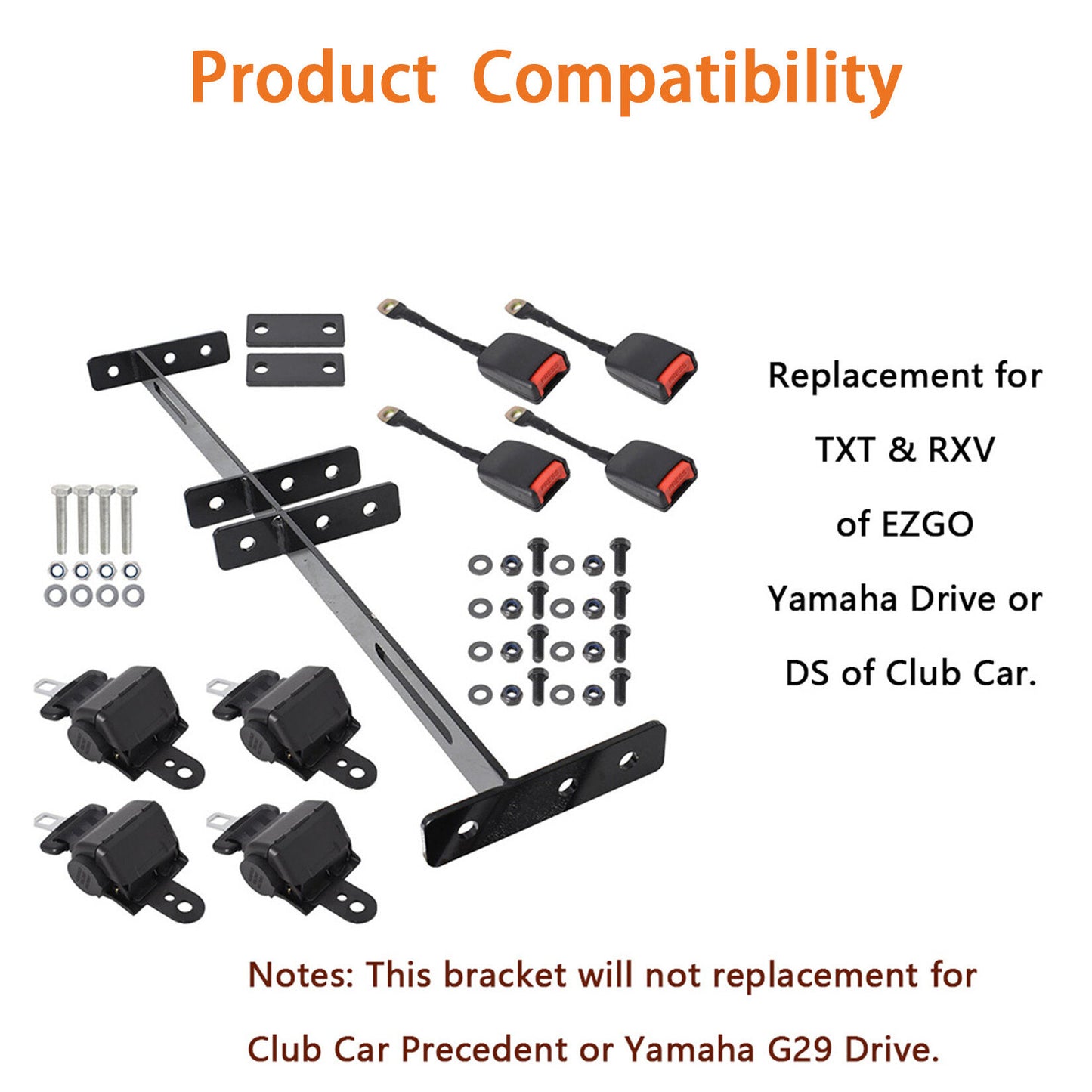 ALL-CARB 4 Retractable Seat Belt Bracket Kit Replacement for EZGO Yamaha Club Car Golf Cart