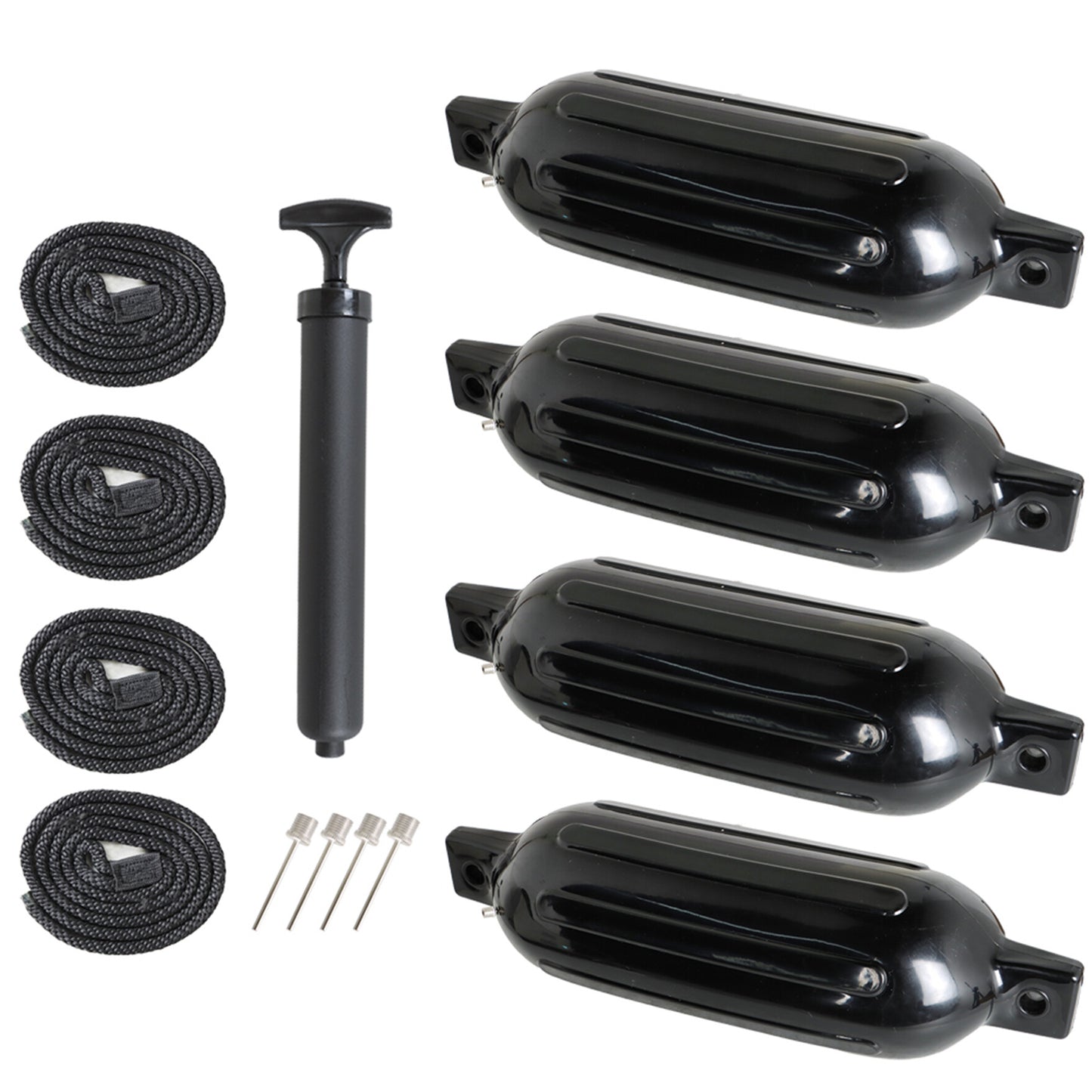 ALL-CARB 8.5 x 27 Inches Boat Fenders Vinyl Ribbed Marine Boat with Fender Lines & Pump to Inflate