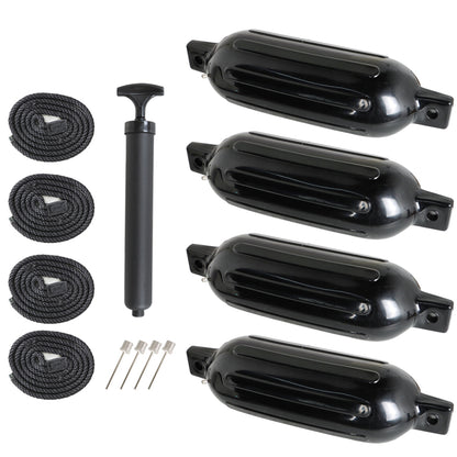 ALL-CARB 8.5 x 27 Inches Boat Fenders Vinyl Ribbed Marine Boat with Fender Lines & Pump to Inflate