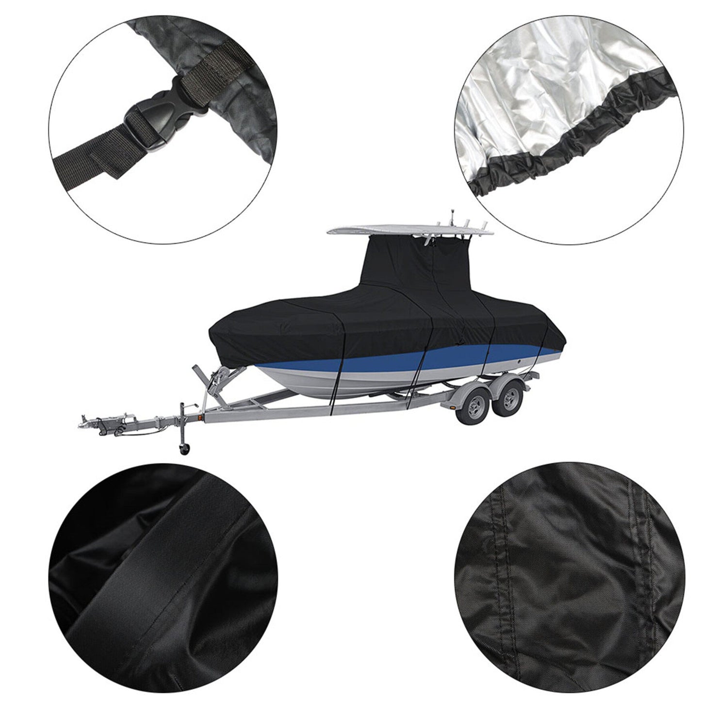 ALL-CARB 420D Heavy Duty Center Console T-Top Waterproof Boat Cover Replacement for Center Console Style Boats with T-Top Roofs Black