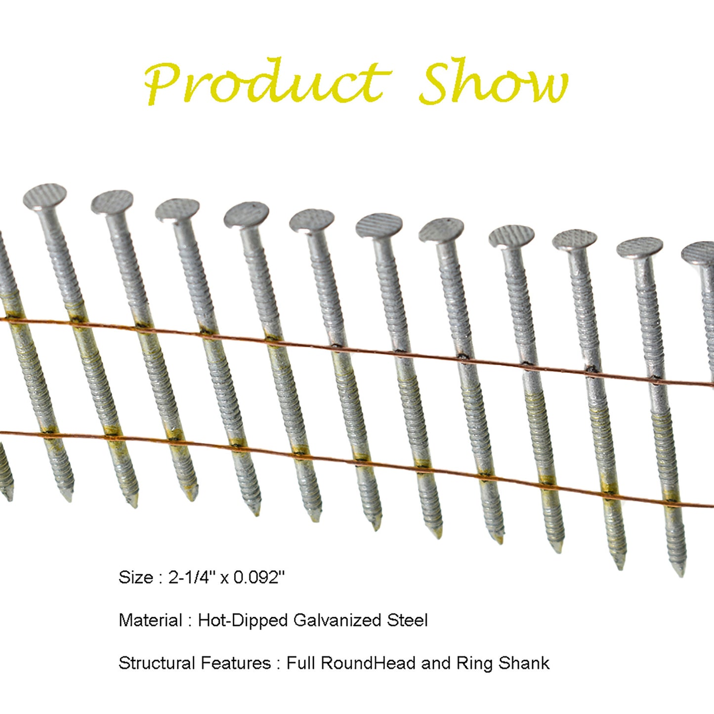 ALL-CARB 2-1/4-Inch x .092-Inch Siding Nails 15-Degree Collated Wire Coil Full RoundHead Ring Shank Hot-Dipped Galvanized 3600 Count for Rough Nailing of Lathing and Sheathing Materials