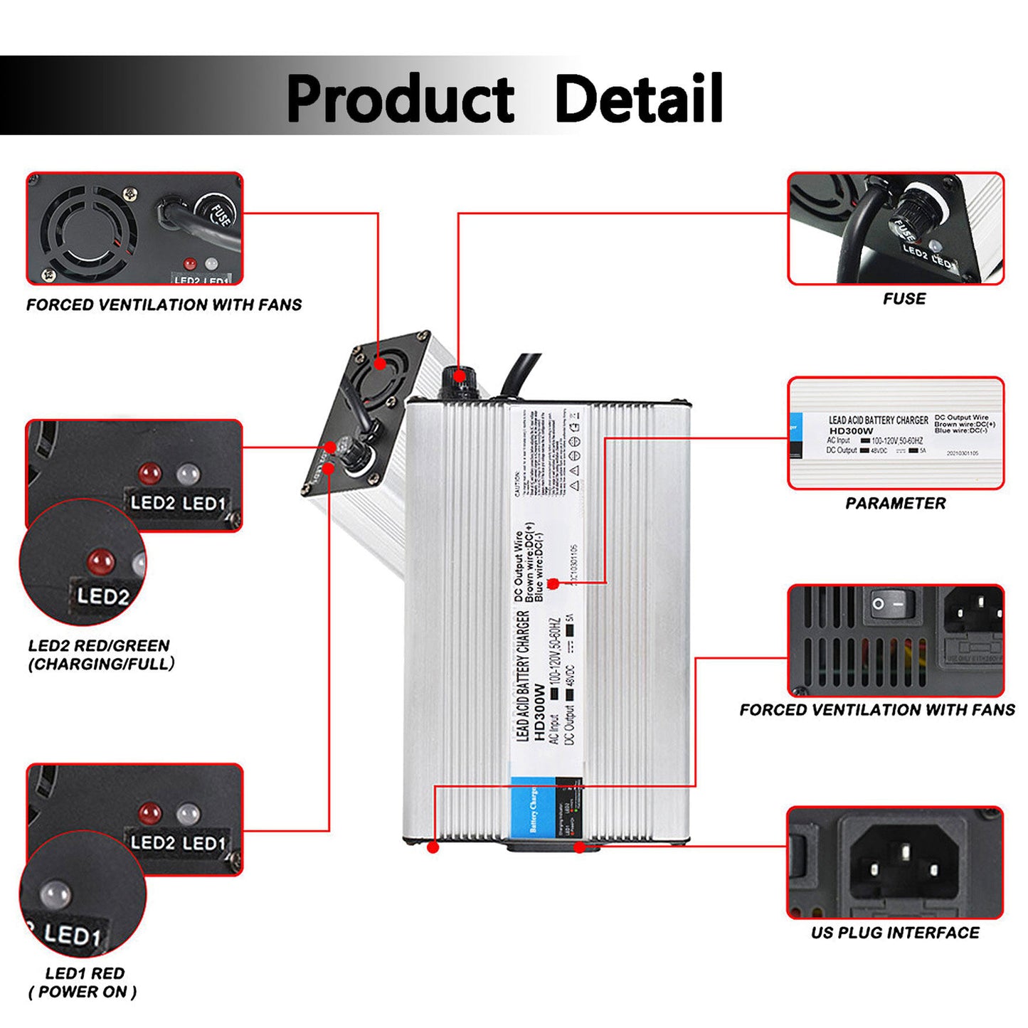 ALL-CARB Battery Charger 48V 5A Replacement for EZGO RXV Style Plug Golf Cart 2008-2016