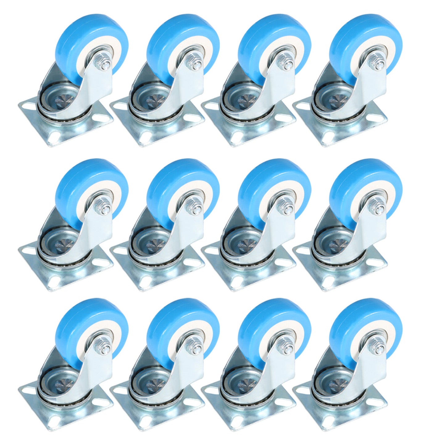 ALL-CARB 12 Pack 2 Swivel Caster Wheels Blue No Noise Swivel Casters Heavy Duty Plate Casters Without Brake