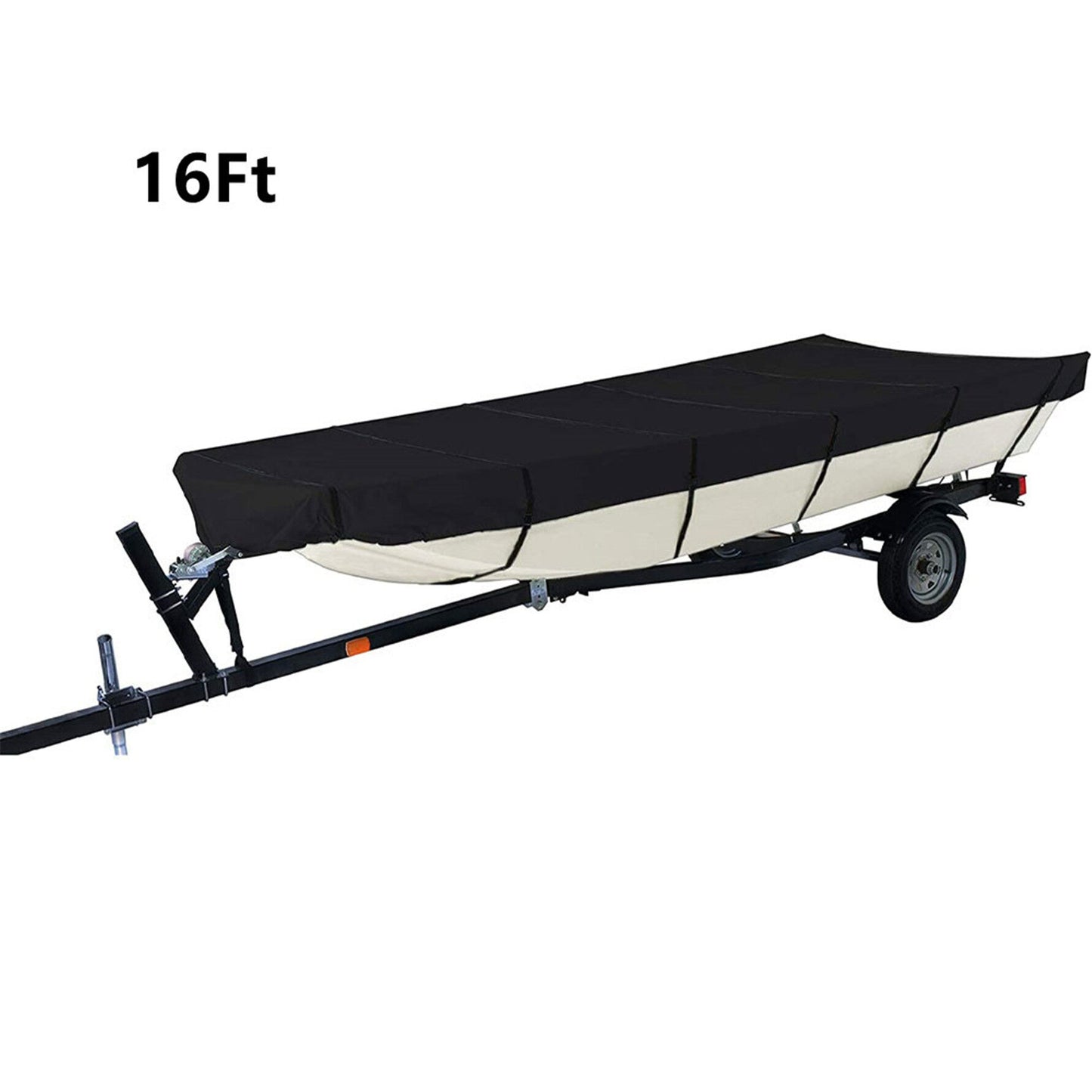 ALL-CARB 600D Water Proof Heavy Duty Trailerable Boat Cover Replacement for Jon Boat 16ft length Beam Width to 75inches Black