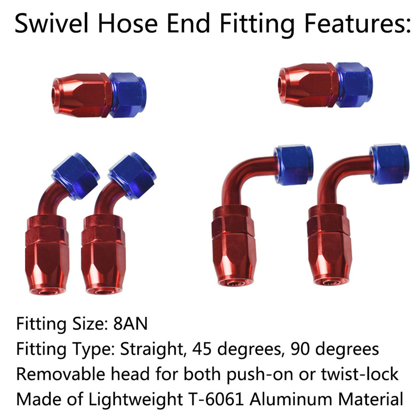 ALL-CARB Blue-red Stainless Steel Braided Fuel Line 8AN 10FT with 6PCS Swivel Fuel Hose Fitting Adapter Kit