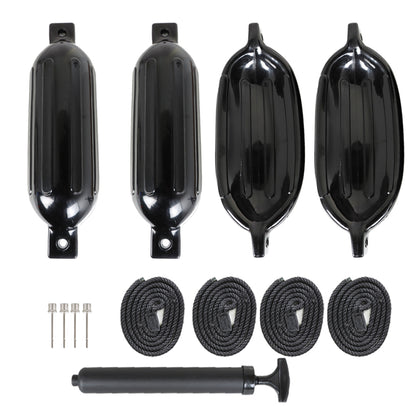 ALL-CARB 5.5 x 20 Inches Boat Fenders Vinyl Ribbed Marine Boat with Fender Lines & Pump to Inflate