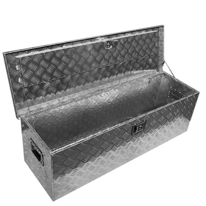 ALL-CARB 49 Inch Trailer Tongue Tool Box Aluminum Heavy Duty Truck Pickup Underbody Underbed Storage Organizer 5 Bar Tread Tool Box w/Lock & Keys Siver