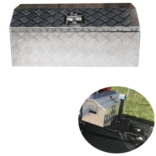 ALL-CARB 30 Inch Trailer Tongue Tool Box Aluminum Heavy Duty Truck Pickup Underbody Underbed Storage Organizer 5 Bar Tread Tool Box Weather Resistant Seal w/Lock & Keys Siver