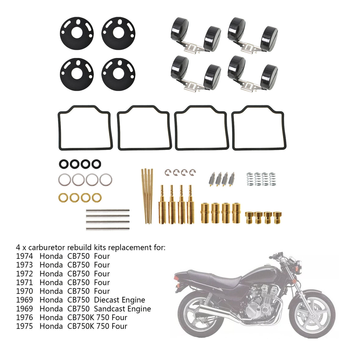 ALL-CARB 4x Carb Carburetor Rebuild Repair Kits & Float Replacement for Honda CB750 CB 750 K4