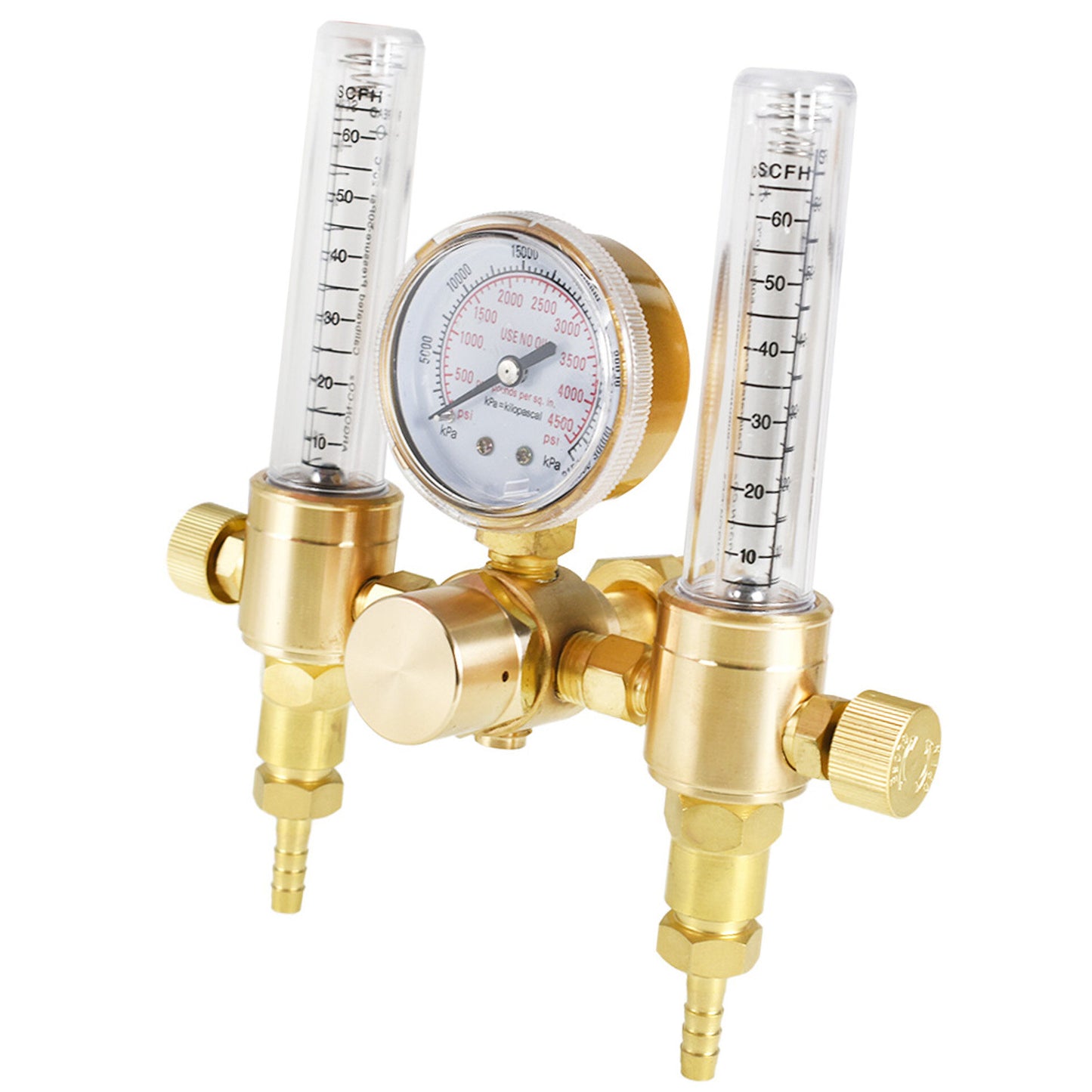 ALL-CARB Dual Output Argon Flow Meter Regulator Mig Tig 0-60CFH CGA580 Inlet Connection 5/8Inch UNF-18RH Outlet