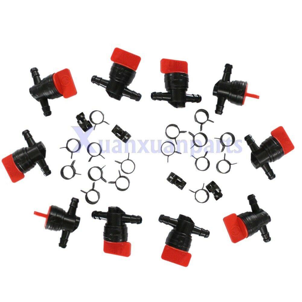 ALL-CARB 10Pcs 1/4 in-Line Straight Fuel Shut-Off/Cut-Off Valves Replacement for Briggs and Stratton 494768 493960 1/4 ID Fuel Line 1/2 Hose Clamps