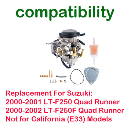 ALL-CARB Carburetor with Fuel Filter Replacement for 2000 Suzuki LT-F250 LTF250 Quadrunner 250 2x4 4x4 2001 2002 Carb