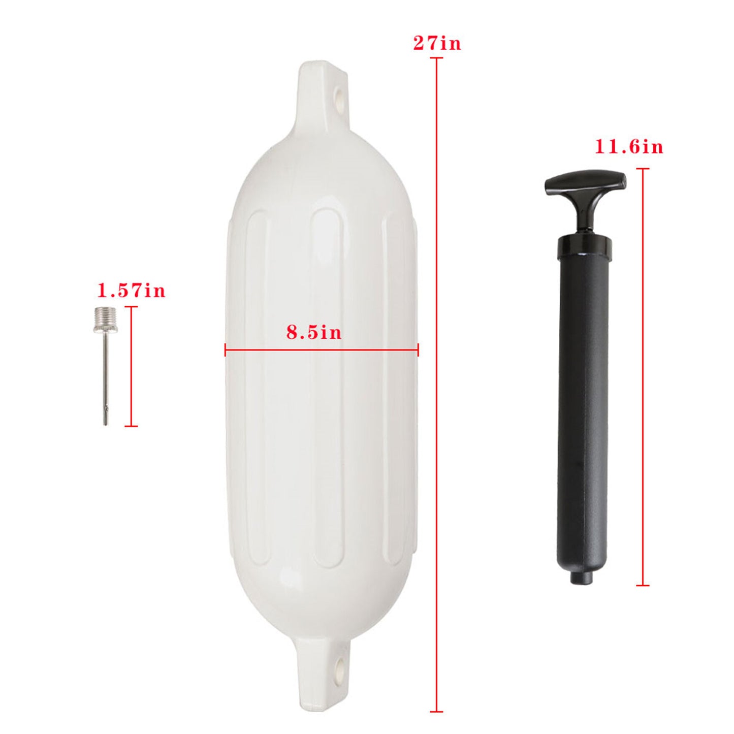 ALL-CARB 8.5 x 27 Inches Boat Fenders Vinyl Ribbed Marine Boat with Fender Lines & Pump to Inflate