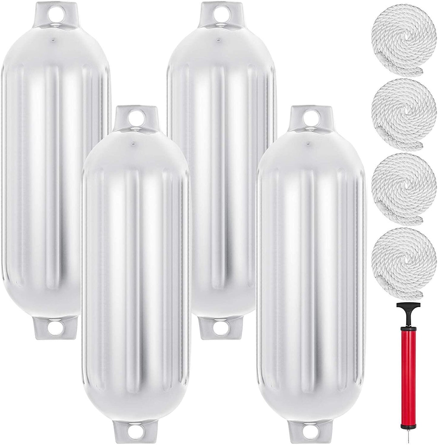 ALL-CARB 8.5 x 27 Inches Boat Fenders Vinyl Ribbed Marine Boat with Fender Lines & Pump to Inflate