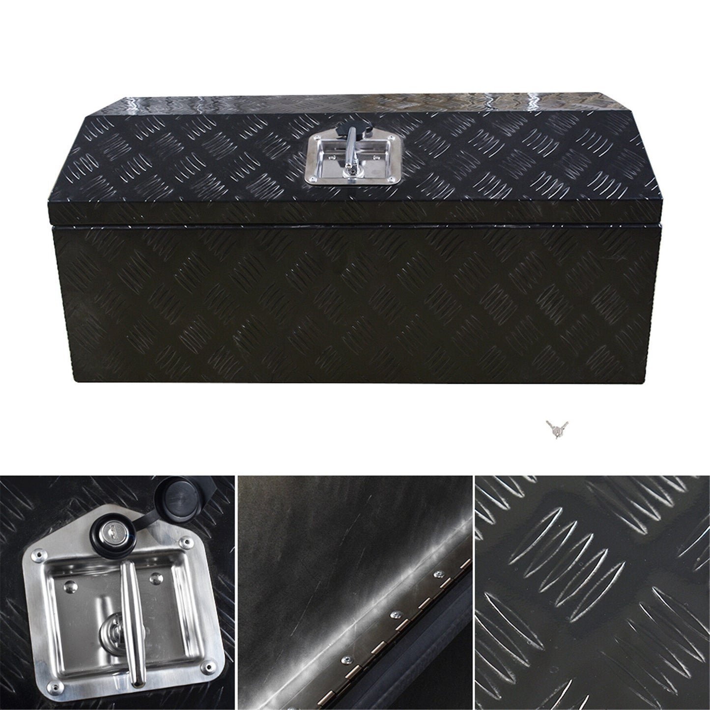 ALL-CARB 30 Inch Trailer Tongue Tool Box Aluminum Heavy Duty Truck Pickup Underbody Underbed Storage Organizer 5 Bar Tread Tool Box Weather Resistant Seal w/Lock & Keys Black