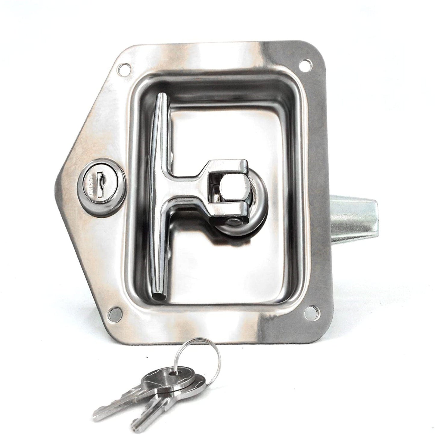 ALL-CARB 4 Trailer Door Latch Folding T-Handle Lock with Keys Stainless Steel Polished for Trailer Door RV Camper Truck Bed Toolboxes