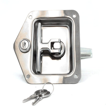 ALL-CARB 4 Trailer Door Latch Folding T-Handle Lock with Keys Stainless Steel Polished for Trailer Door RV Camper Truck Bed Toolboxes