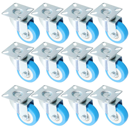 ALL-CARB 12 Pack 2 Swivel Caster Wheels Blue No Noise Swivel Casters Heavy Duty Plate Casters Without Brake