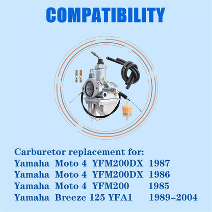 Carburetor Carb & Throttle Cable Fit for Yamaha 1986-1987 Moto 4 YFM225 / 1985 Moto 4 YFM200