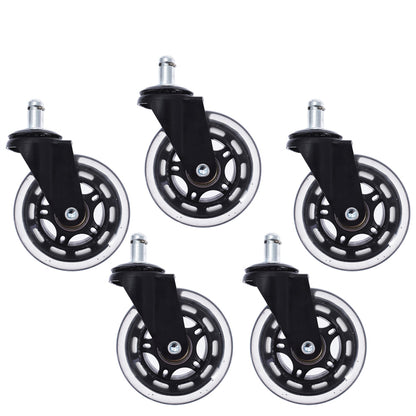 ALL-CARB 3 Bright Black Office Chair Casters Wheels Set of 5Pcs, Replacement for Desk Floor Mat, Universal Fit