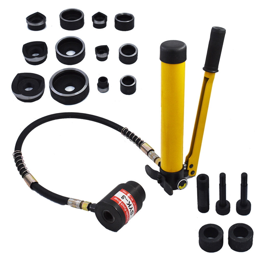 ALL-CARB 10 Ton 1/2 Inch to 2 Inch Hydraulic Knockout Punch Driver Tool Kit with 6 Dies Hole Complete Tool Electrical Conduit Hole Cutter Set