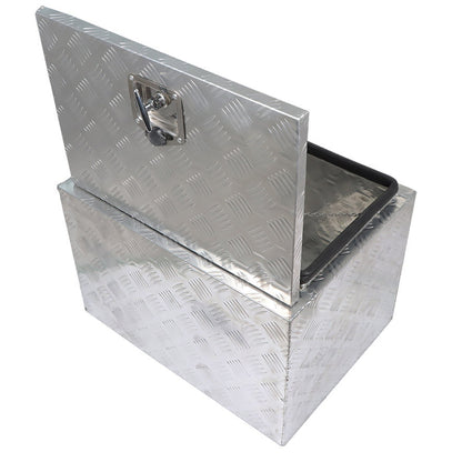 ALL-CARB 24 Inch Trailer Tongue Tool Box Aluminum Heavy Duty Truck Pickup Underbody Underbed Storage Organizer 5 Bar Tread Tool Box Weather Resistant Seal w/Lock & Keys Siver