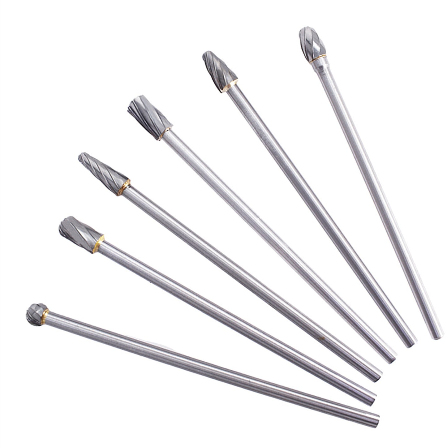 ALL-CARB 6Pcs 6MM(1/4 Inch) Shank 10MM Head 150MM Length Carbide Alloy Rotary Burr Set Fit Rotary Tool for Woodworking, Drilling, Metal Craving, Engraving, Polishing