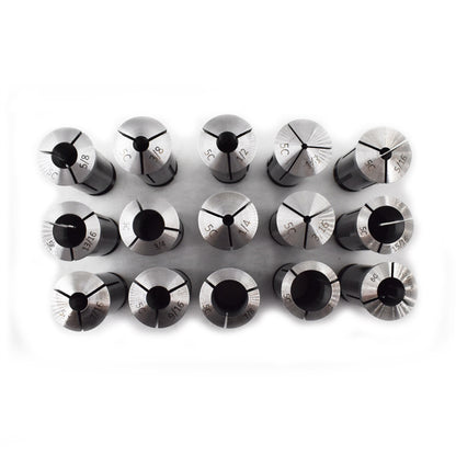 ALL-CARB 15Pcs 5C Round Collet Set 1/8 - 1 Inch x 16ths Fit for Machining Turning