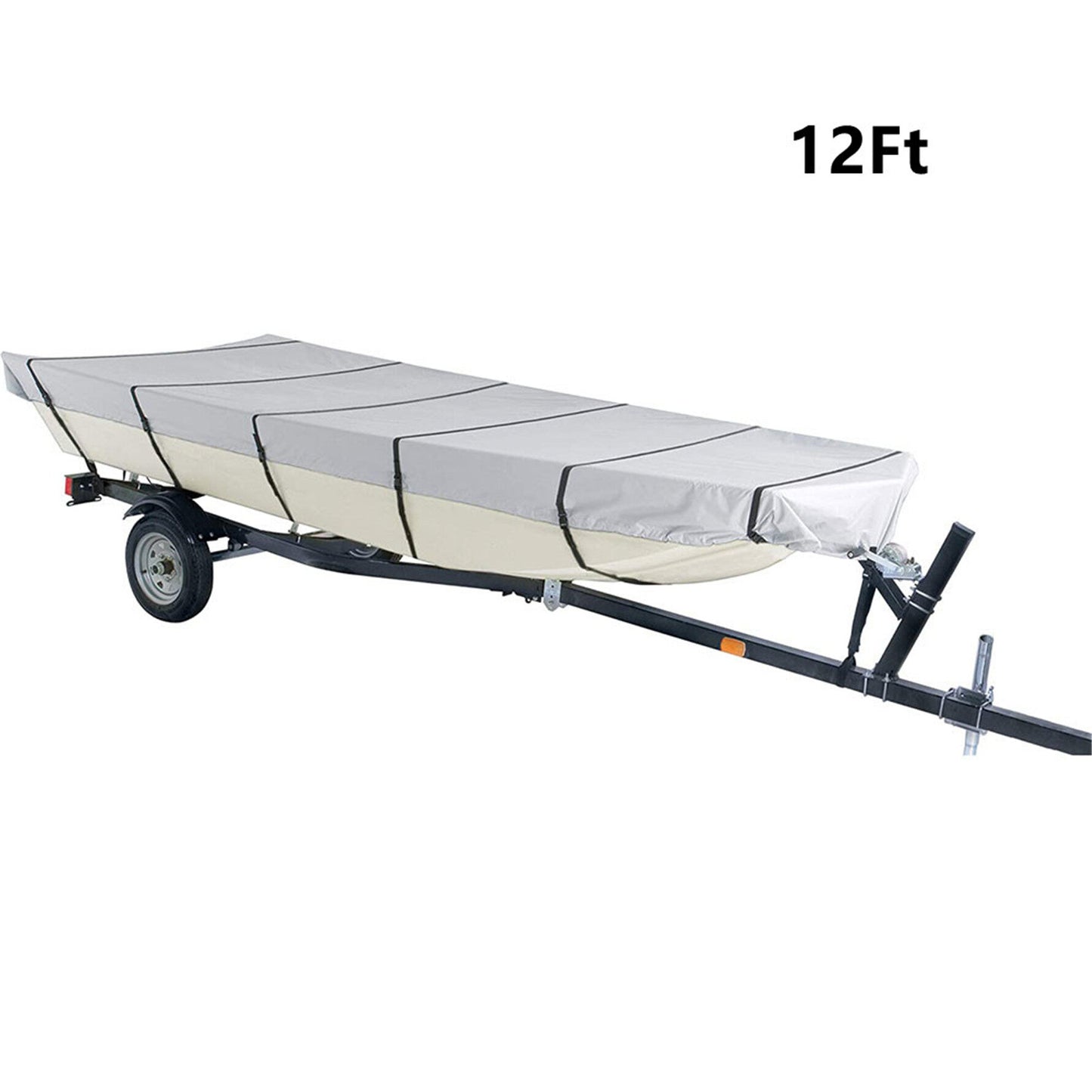 ALL-CARB 600D Water Proof Heavy Duty Trailerable Boat Cover Replacement for Jon Boat 12ft length and Beam Width to 56inches Grey