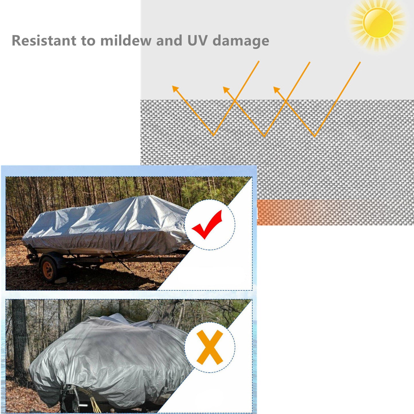 ALL-CARB Heavy Duty PEVA Waterproof Boat Cover 14-16ft long 90 Beam Width Replacement for V-Hull Fishing Boat V-Hull Tri-Hull Runabout Bass Boat Fish Ski Pro-Style Bass Boat Gray