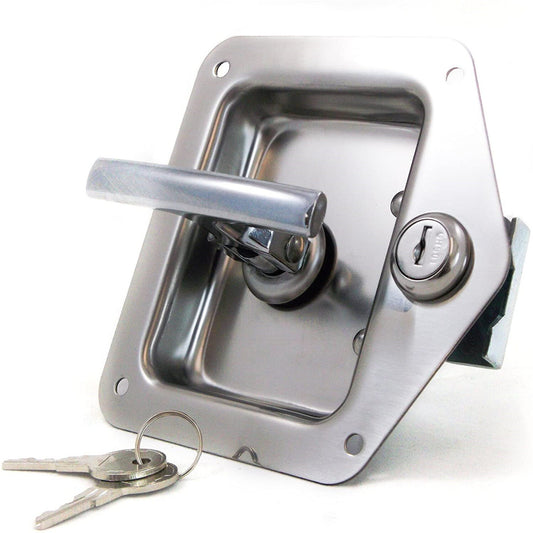 ALL-CARB 4 Trailer Door Latch Folding T-Handle Lock with Keys Stainless Steel Polished for Trailer Door RV Camper Truck Bed Toolboxes