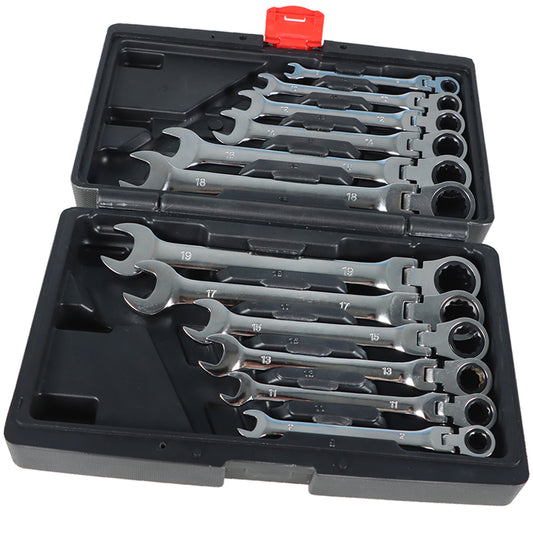 ALL-CARB 12Pcs 8-19mm Ratcheting Wrench Set Metric Flexible Pivoting Head Ratchet Combination Spanner Tool Set