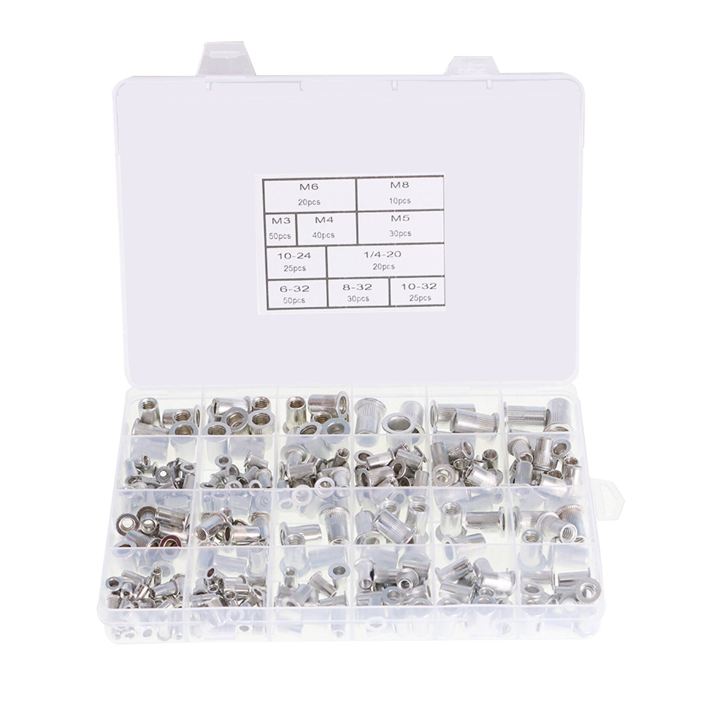 ALL-CARB 300 Pcs Rivet Nuts Kit Aluminum Flat Head Threaded Rivetnut Insert Rivet Nuts Assortment Kit 150pcs Metric 150pcs SAE M3 M4 M5 M6 M8 6-32 8-32 10-24 10-32 1/4-20