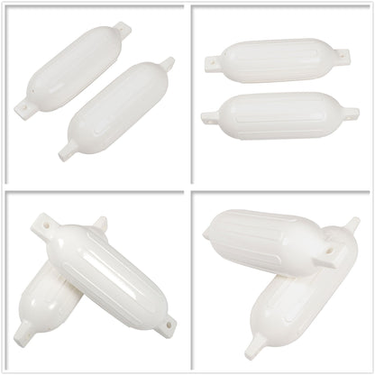 ALL-CARB 6.5x23 Inch Vinyl Ribbed Marine Boat 4 Pack White Boat Fenders with Fender Lines