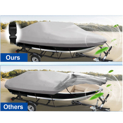 ALL-CARB 210D Heavy Duty Trailerable Boat Cover Marine Grade Polyester Boat Cover Replacement for V-Hull Fishing Boat Tri-Hull Bass Boats Pro-Style Cover