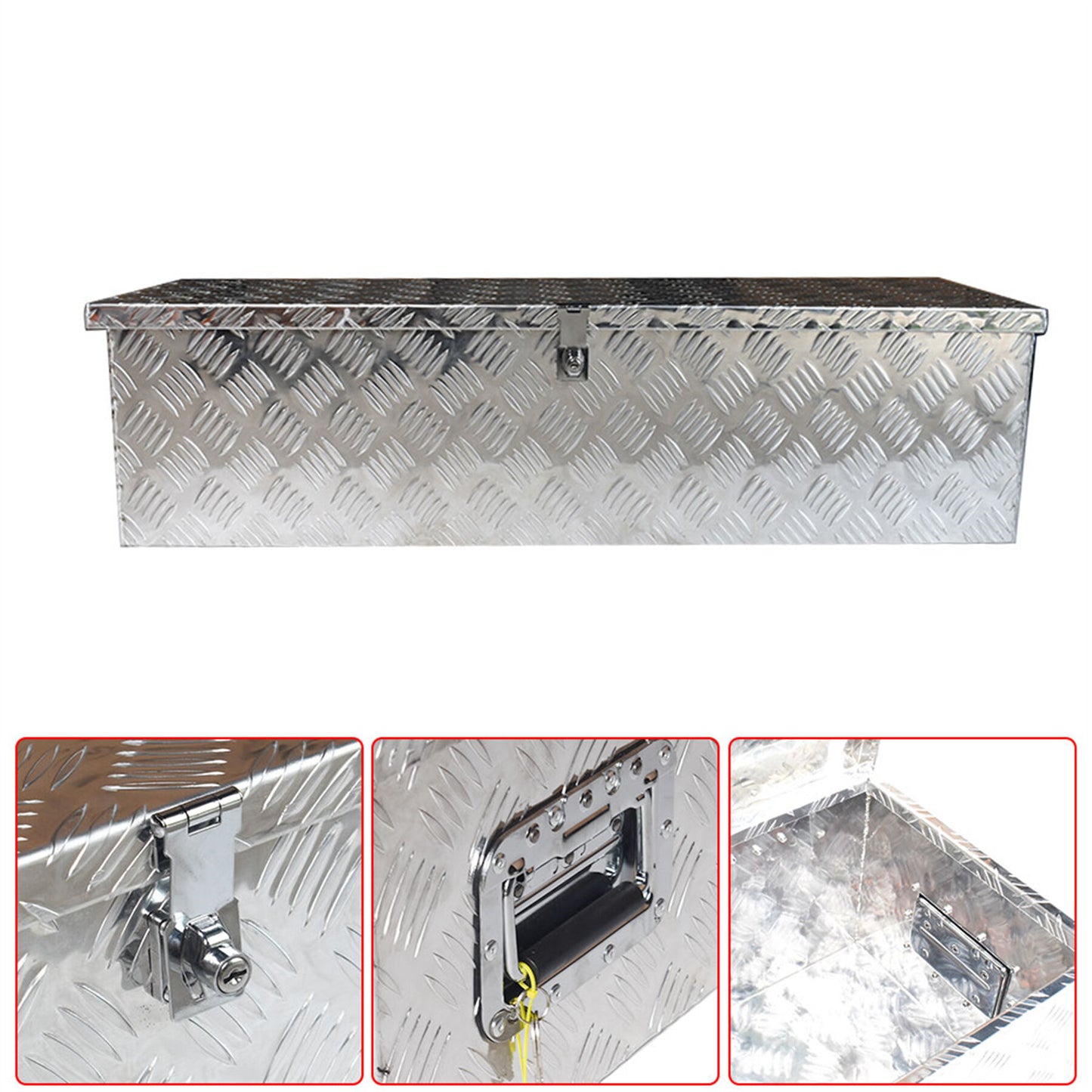 ALL-CARB 39 Inch Trailer Tongue Tool Box Aluminum Heavy Duty Truck Pickup Underbody Underbed Storage Organizer 5 Bar Tread Tool Box w/Lock & Keys Siver