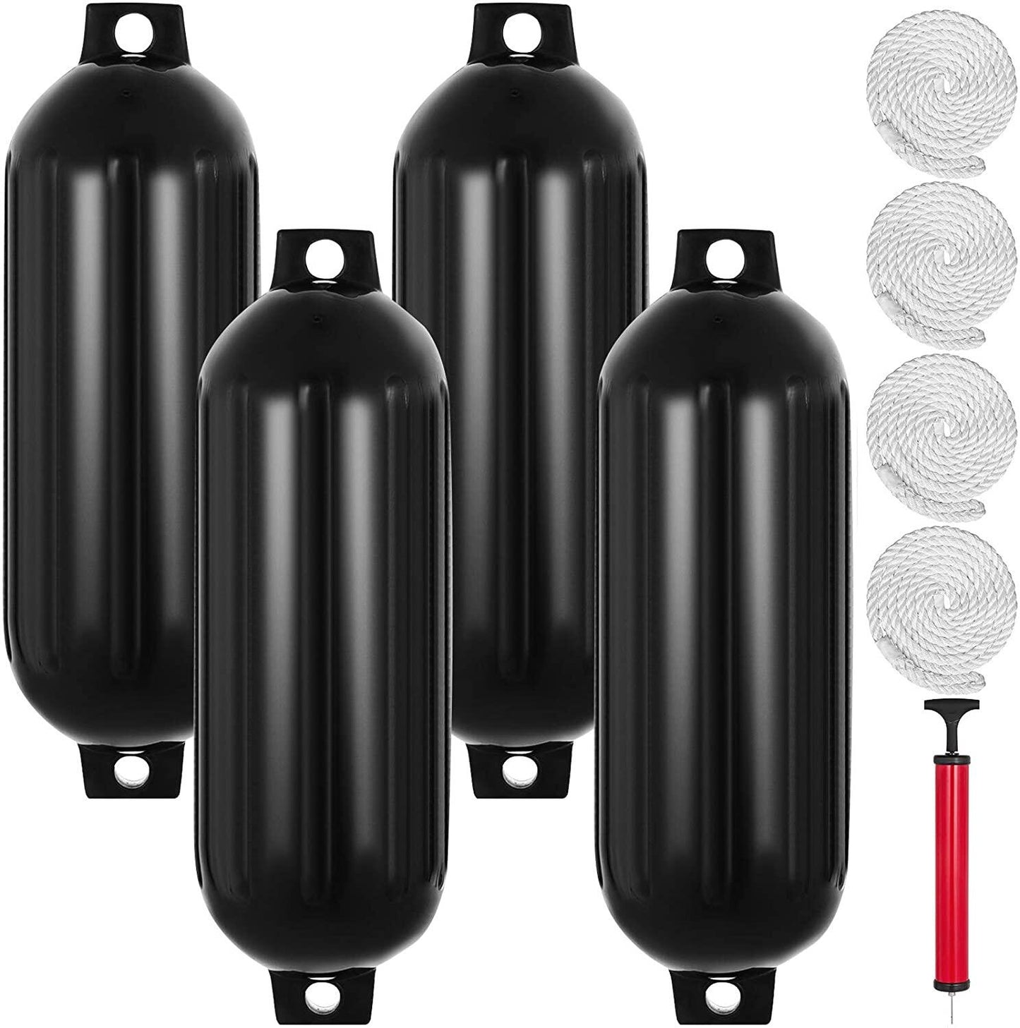 ALL-CARB 8.5 x 27 Inches Boat Fenders Vinyl Ribbed Marine Boat with Fender Lines & Pump to Inflate