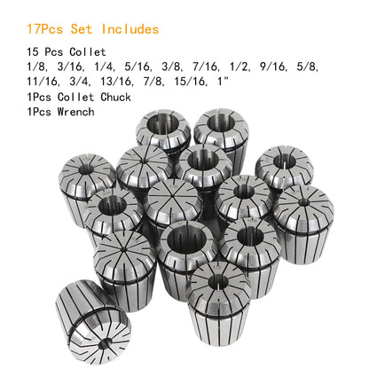 ALL-CARB MT3 Shank ER40 Chuck Spring Collet Chuck with 15Pcs 1/8 Inch-1 Inch Collets Set and Wrench Fit for CNC Engraving Machine & Milling Lathe Tool