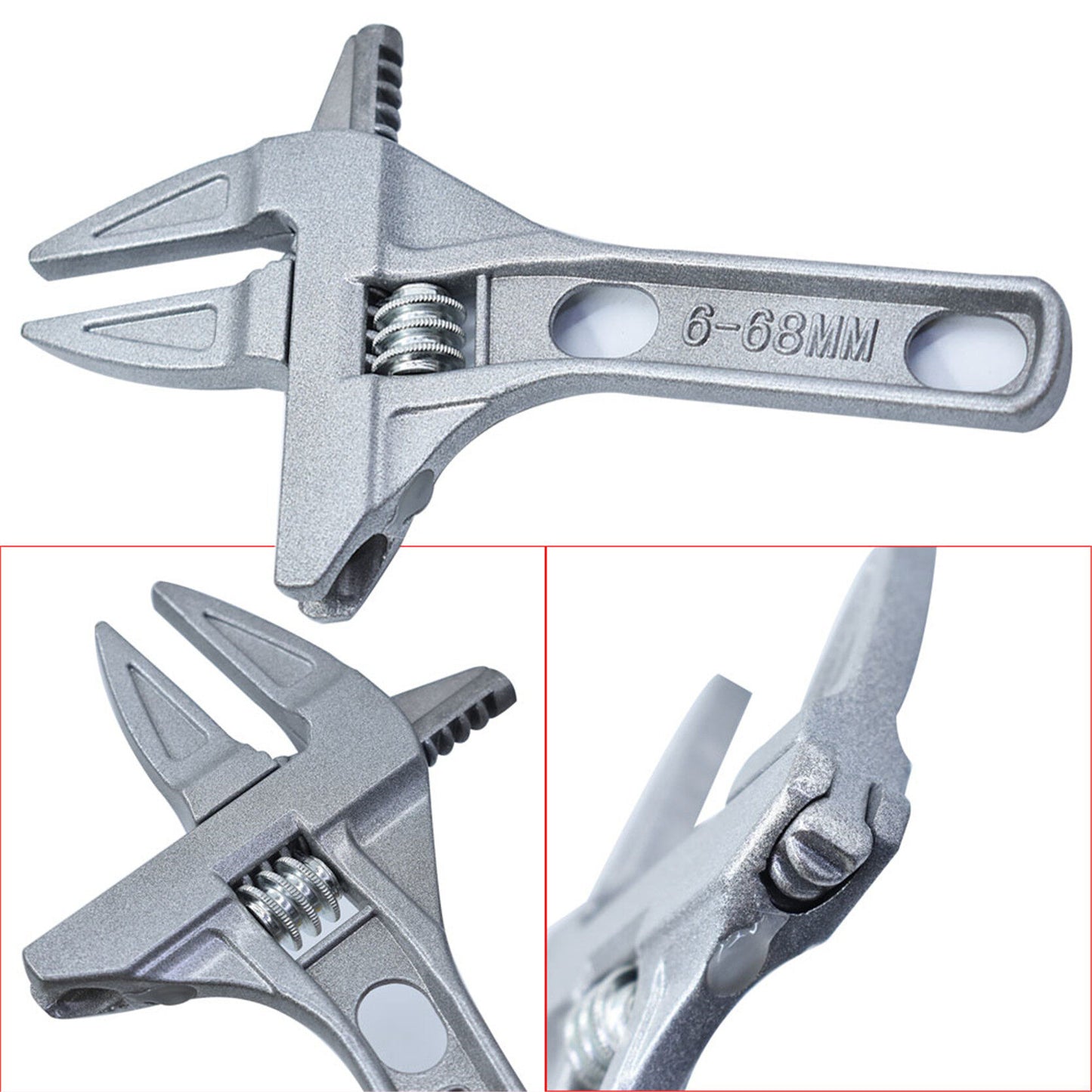 ALL-CARB 6 - 68mm Adjustable Wrench Bathroom Spanner Wrenches Large Openings Wide Jaw 8-Inch Short Shank Aluminum Alloy Spanner Wrenches