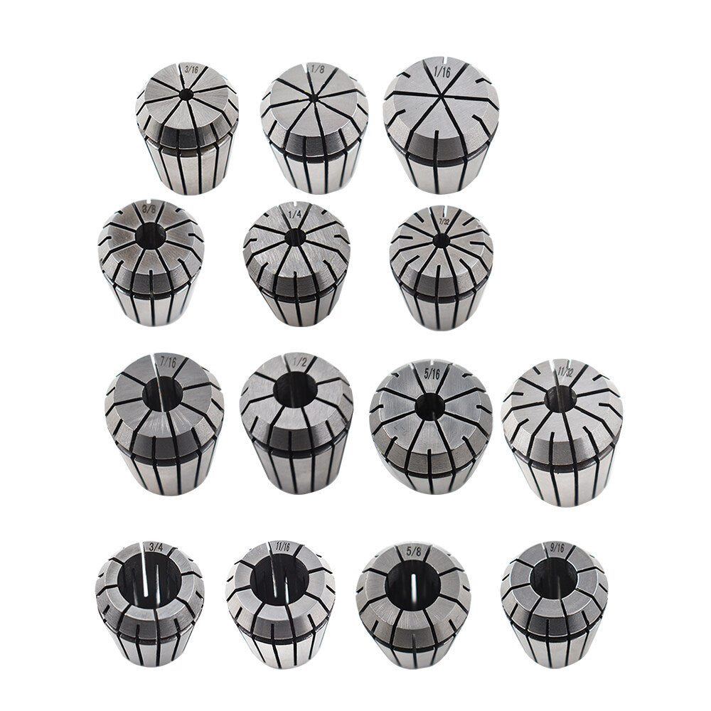 ALL-CARB 14Pcs ER32 Spring Collet Set 1/16 - 3/4 Inch for CNC Milling Lathe Tool and Engraving Machine Carbon Steel