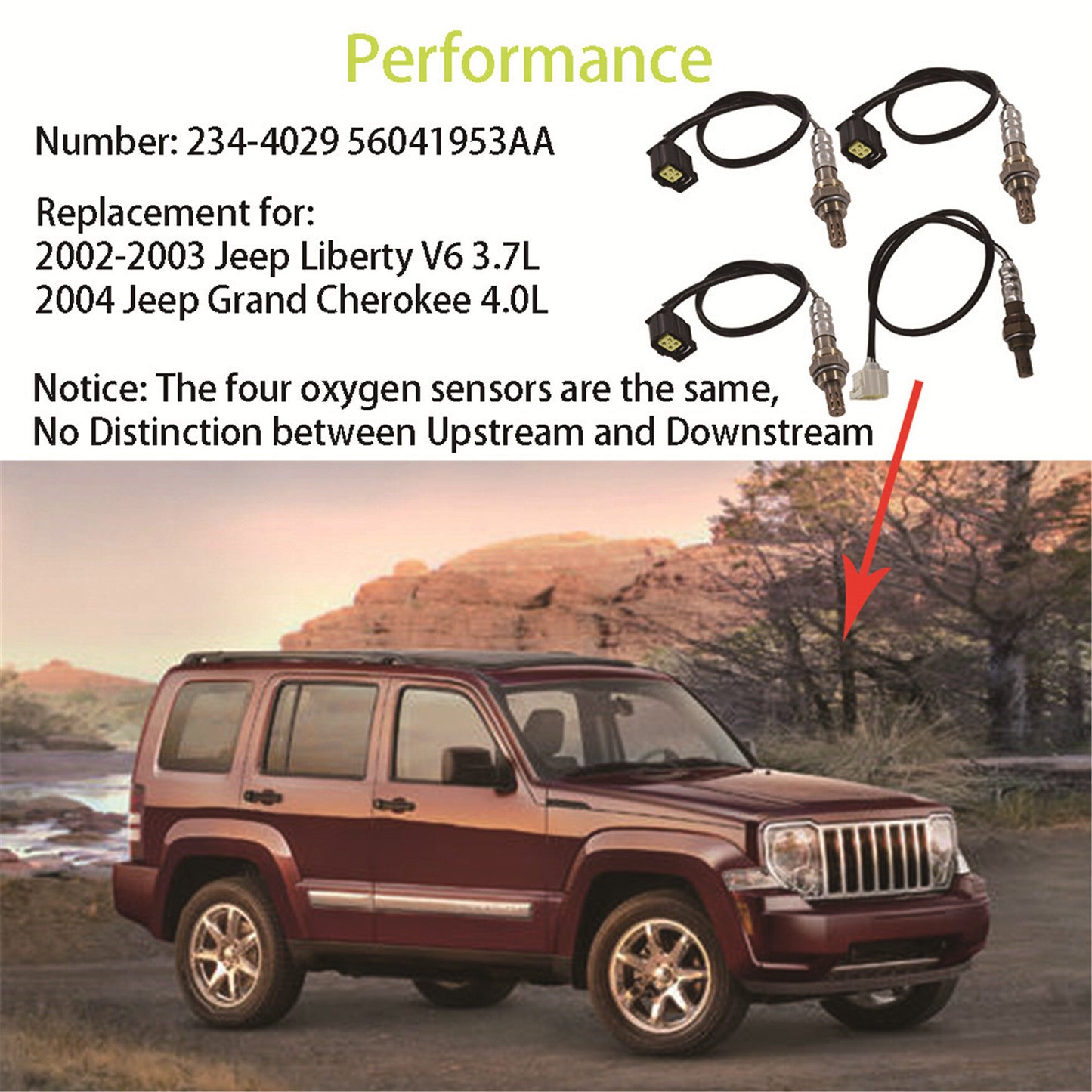 ALL-CARB 4Pcs Air Fuel Ratio Sensor 56041953AA Replacement for 2002-2004 Liberty V6 3.7L Grand Cherokee 4.0L 234-4029