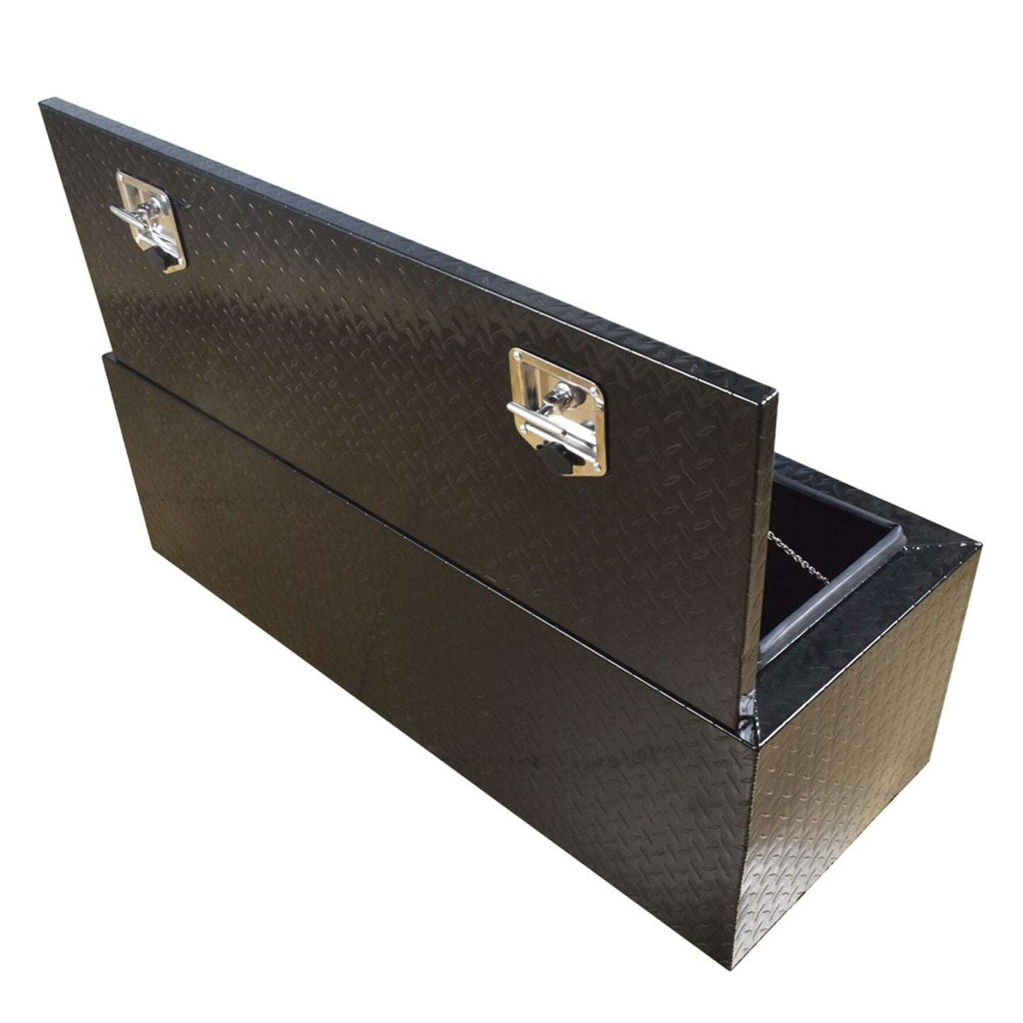 ALL-CARB 48 Inch Trailer Tongue Tool Box Aluminum Heavy Duty Truck Pickup Underbody Underbed Storage Organizer 5 Bar Tread Tool Box Weather Resistant Seal w/Lock & Keys Black