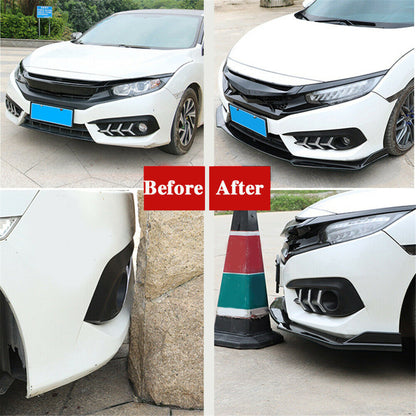 ALL-CARB Universal Black Carbon Fiber Look Front Bumper Lip Splitter Spoiler 3 Pieces Body Kit