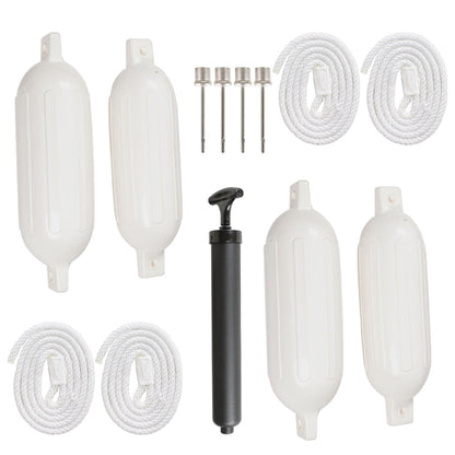 ALL-CARB 4.5 x 16 Inches Boat Fenders Vinyl Ribbed Marine Boat with Fender Lines & Pump to Inflate