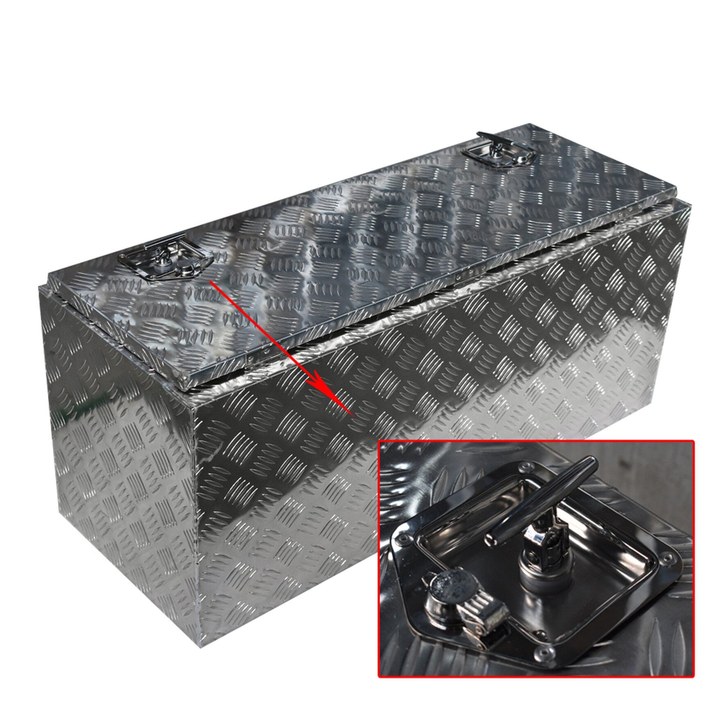 ALL-CARB 42 Inch Trailer Tongue Tool Box Aluminum Heavy Duty Truck Pickup Underbody Underbed Storage Organizer 5 Bar Tread Tool Box Weather Resistant Seal w/Lock & Keys Siver