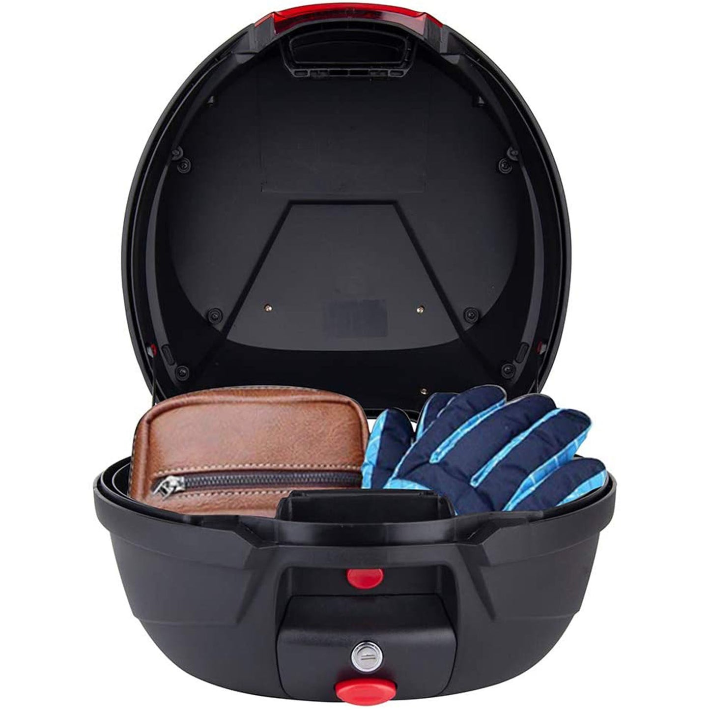 ALL-CARB Motorcycle Tour Tail Box Scooter Trunk Luggage Top Lock Storage Carrier Case with Soft Backrest and Quick Release System 32L Capacity